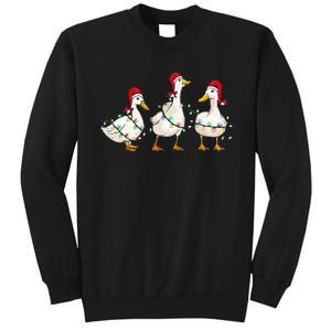 Duck Santa Hat Christmas Lights Silly Goose Xmas  Tall Sweatshirt