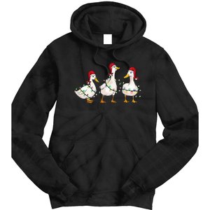 Duck Santa Hat Christmas Lights Silly Goose Xmas  Tie Dye Hoodie