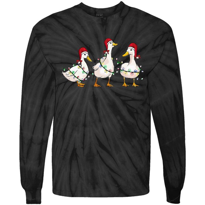 Duck Santa Hat Christmas Lights Silly Goose Xmas  Tie-Dye Long Sleeve Shirt