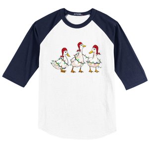 Duck Santa Hat Christmas Lights Silly Goose Xmas  Baseball Sleeve Shirt