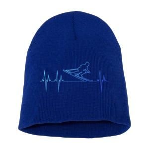 Downhill Skiing Heartbeat Alpine Skiing Electrocardiogram Gift Short Acrylic Beanie