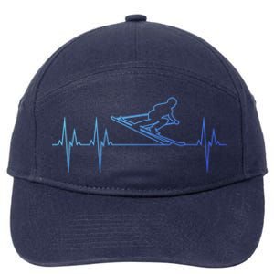 Downhill Skiing Heartbeat Alpine Skiing Electrocardiogram Gift 7-Panel Snapback Hat