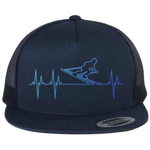 Downhill Skiing Heartbeat Alpine Skiing Electrocardiogram Gift Flat Bill Trucker Hat