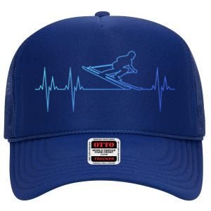 Downhill Skiing Heartbeat Alpine Skiing Electrocardiogram Gift High Crown Mesh Back Trucker Hat