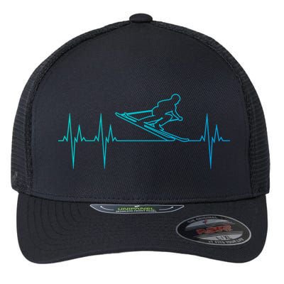 Downhill Skiing Heartbeat Alpine Skiing Electrocardiogram Gift Flexfit Unipanel Trucker Cap