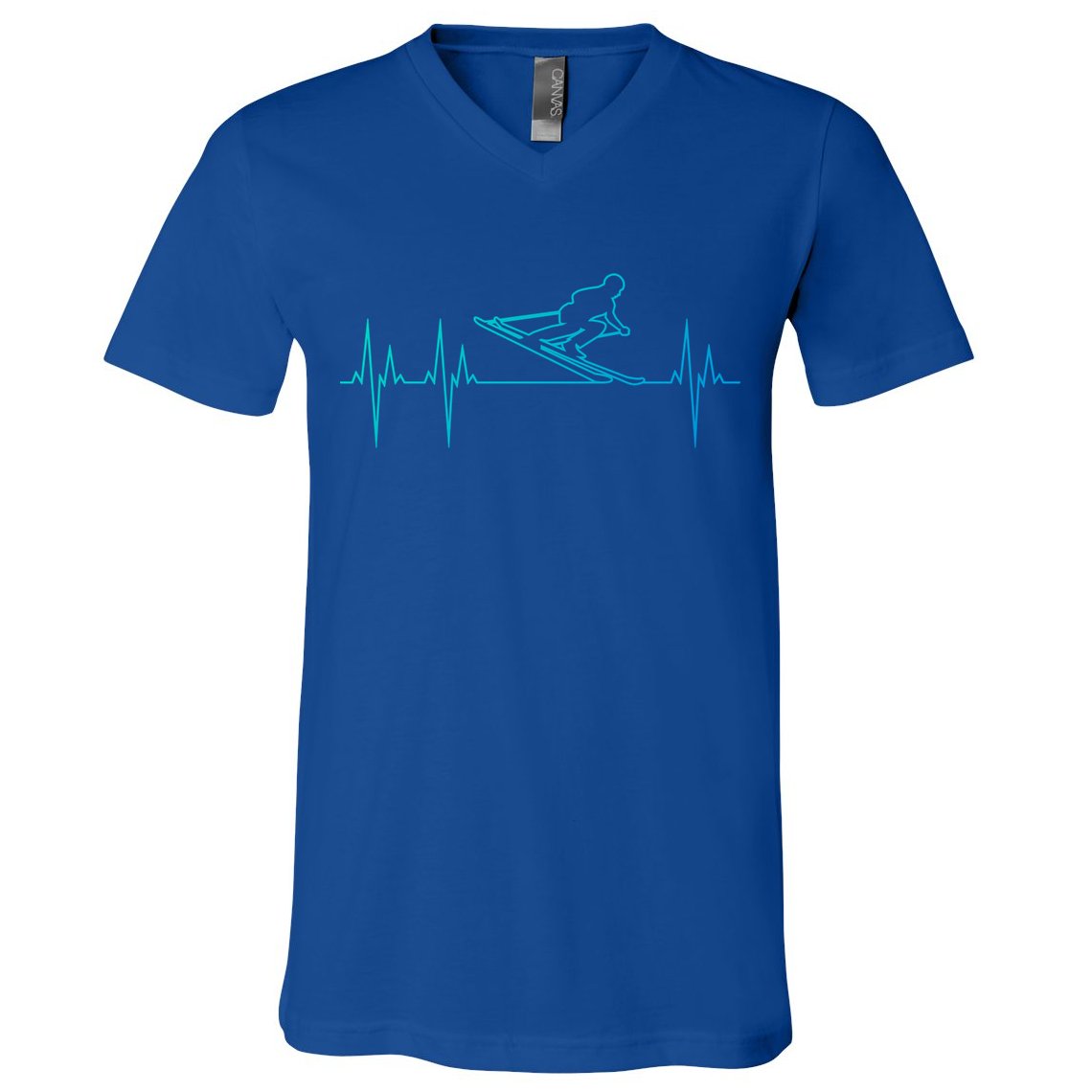 Downhill Skiing Heartbeat Alpine Skiing Electrocardiogram Gift V-Neck T-Shirt