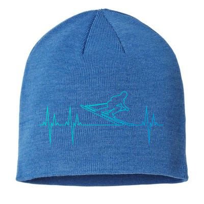 Downhill Skiing Heartbeat Alpine Skiing Electrocardiogram Gift Sustainable Beanie