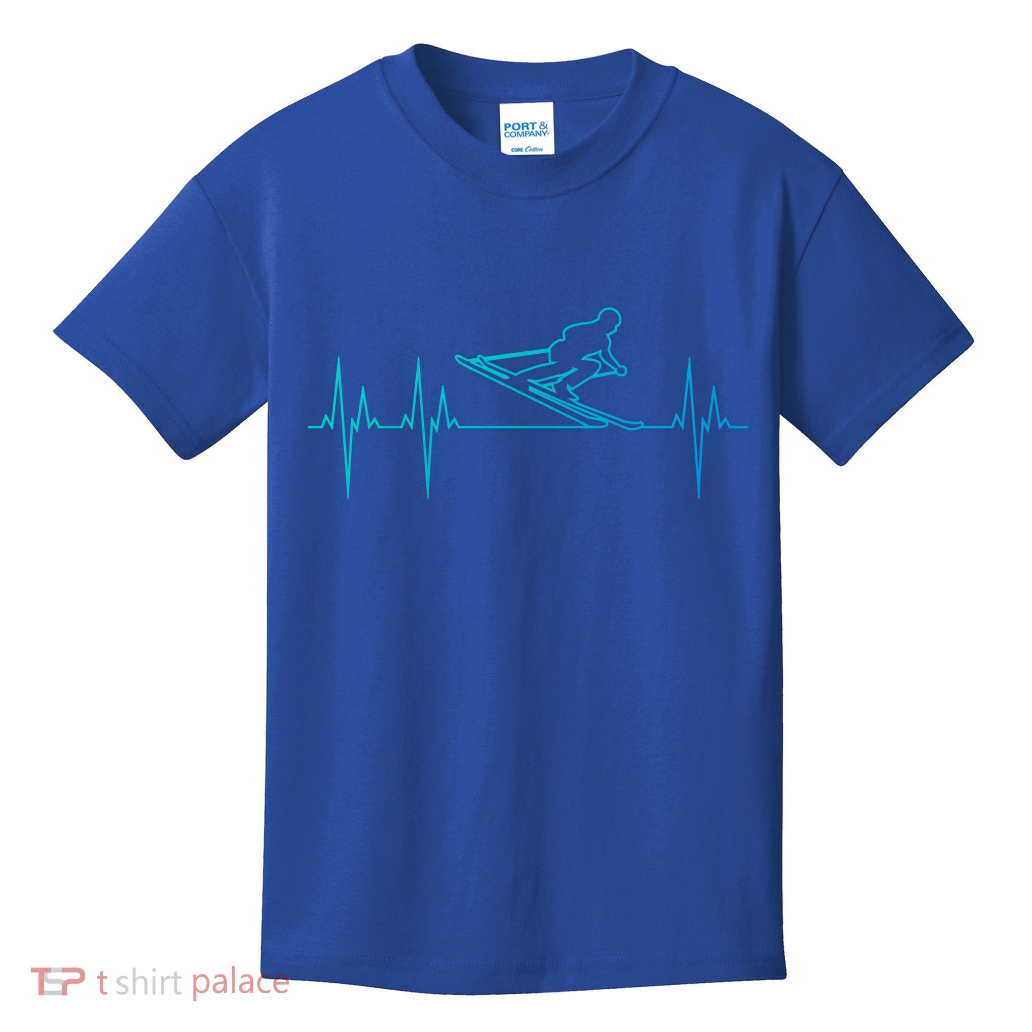 Downhill Skiing Heartbeat Alpine Skiing Electrocardiogram Gift Kids T-Shirt