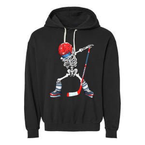 Dabbing Skeleton Hockey Halloween Costume Gift Boy Garment-Dyed Fleece Hoodie