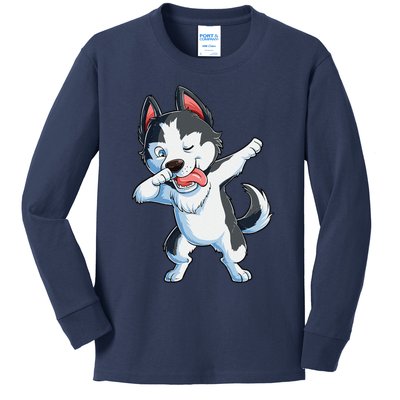 Dabbing Siberian Husky Dog Lover Dab Funny Gifts Kids Long Sleeve Shirt