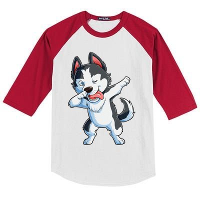 Dabbing Siberian Husky Dog Lover Dab Funny Gifts Kids Colorblock Raglan Jersey