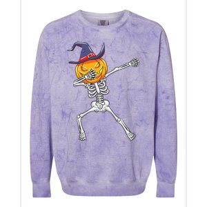 Dabbing Skeleton Halloween Pumpkin Cute Gift Colorblast Crewneck Sweatshirt