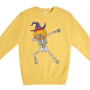 Dabbing Skeleton Halloween Pumpkin Cute Gift Premium Crewneck Sweatshirt