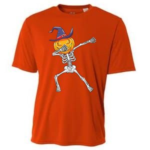 Dabbing Skeleton Halloween Pumpkin Cute Gift Cooling Performance Crew T-Shirt