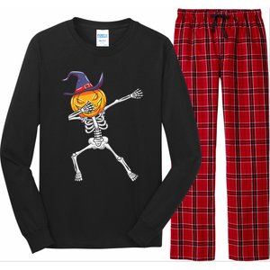 Dabbing Skeleton Halloween Pumpkin Cute Gift Long Sleeve Pajama Set