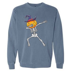 Dabbing Skeleton Halloween Pumpkin Cute Gift Garment-Dyed Sweatshirt