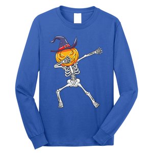 Dabbing Skeleton Halloween Pumpkin Cute Gift Long Sleeve Shirt