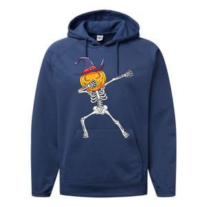 Dabbing Skeleton Halloween Pumpkin Cute Gift Performance Fleece Hoodie