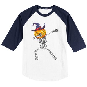 Dabbing Skeleton Halloween Pumpkin Cute Gift Baseball Sleeve Shirt