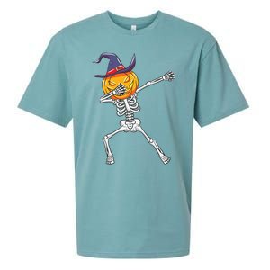 Dabbing Skeleton Halloween Pumpkin Cute Gift Sueded Cloud Jersey T-Shirt