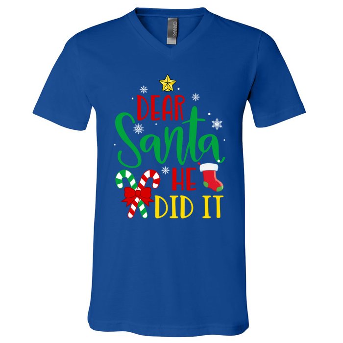 Dear Santa He Did It Family Matching Outfit Dear Santa Gift V-Neck T-Shirt