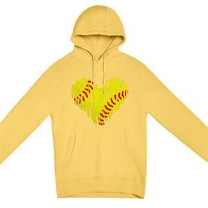 Distressed Softball Heart Premium Pullover Hoodie