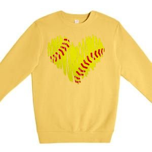 Distressed Softball Heart Premium Crewneck Sweatshirt