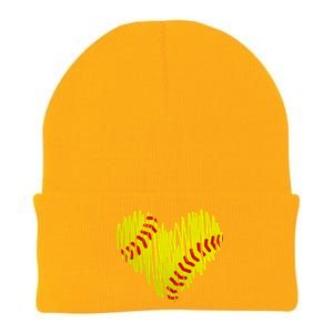 Distressed Softball Heart Knit Cap Winter Beanie