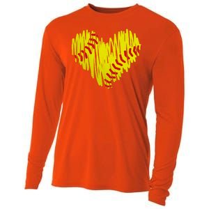 Distressed Softball Heart Cooling Performance Long Sleeve Crew