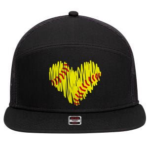 Distressed Softball Heart 7 Panel Mesh Trucker Snapback Hat