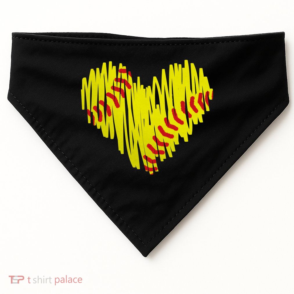 Distressed Softball Heart USA-Made Doggie Bandana
