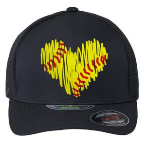 Distressed Softball Heart Flexfit Unipanel Trucker Cap