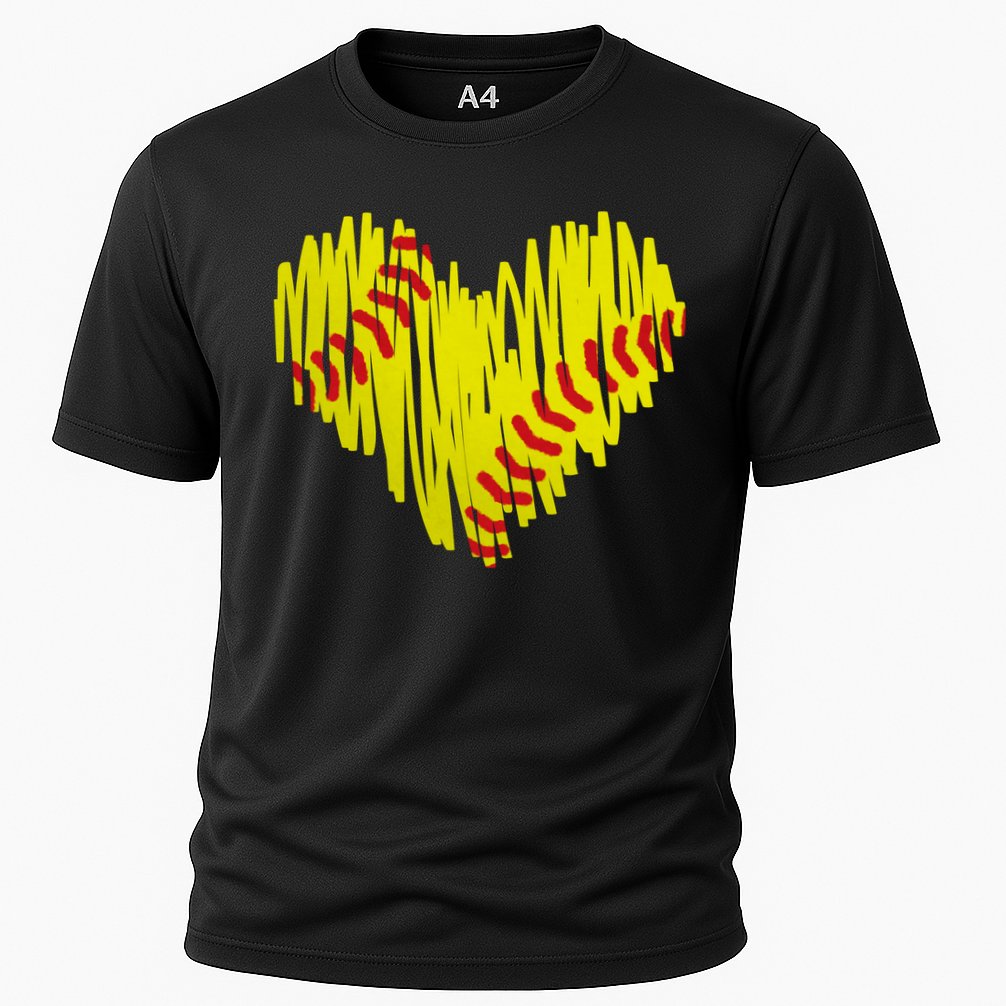 Distressed Softball Heart Cooling Performance Crew T-Shirt