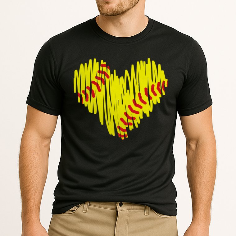 Distressed Softball Heart Cooling Performance Crew T-Shirt