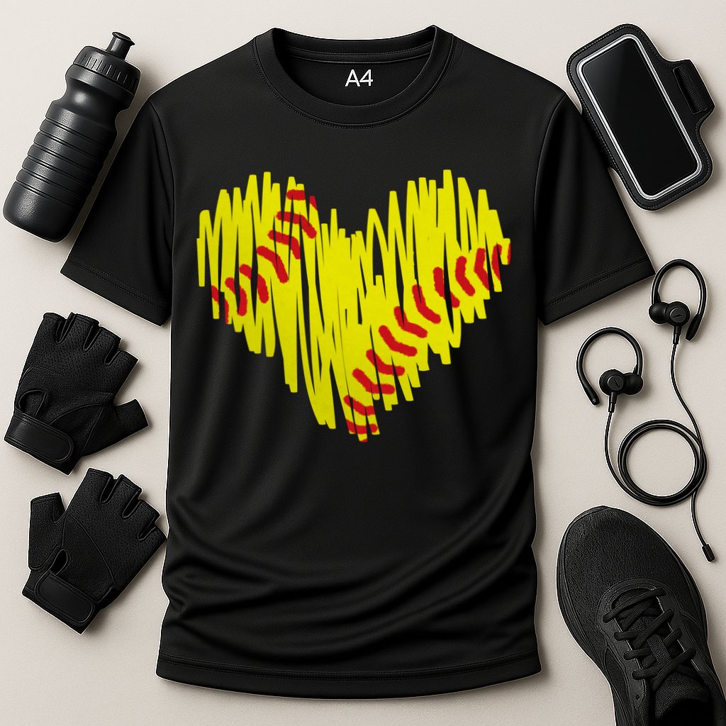 Distressed Softball Heart Cooling Performance Crew T-Shirt