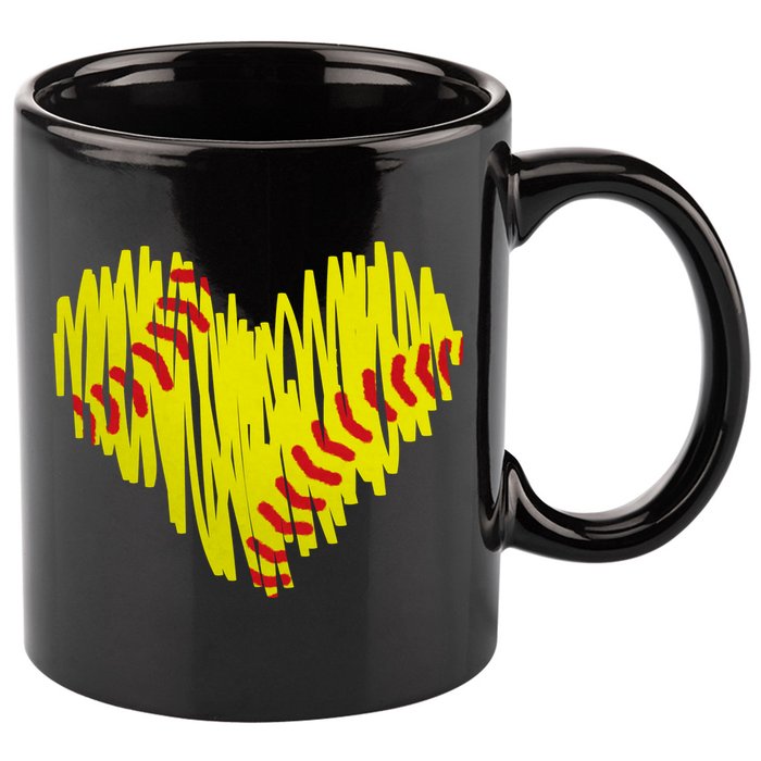 Distressed Softball Heart 11oz C Handle Ceramic Mug