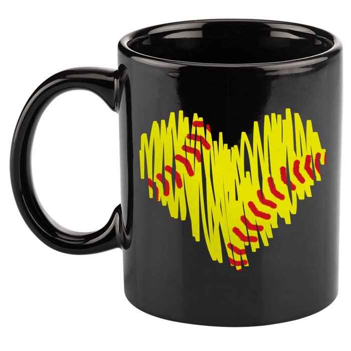 Distressed Softball Heart 11oz C Handle Ceramic Mug