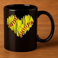 Distressed Softball Heart 11oz C Handle Ceramic Mug