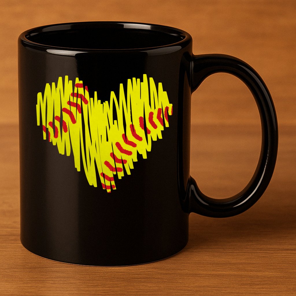 Distressed Softball Heart 11oz C Handle Ceramic Mug