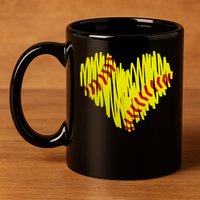 Distressed Softball Heart 11oz C Handle Ceramic Mug
