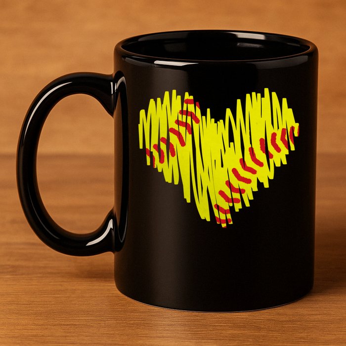 Distressed Softball Heart 11oz C Handle Ceramic Mug