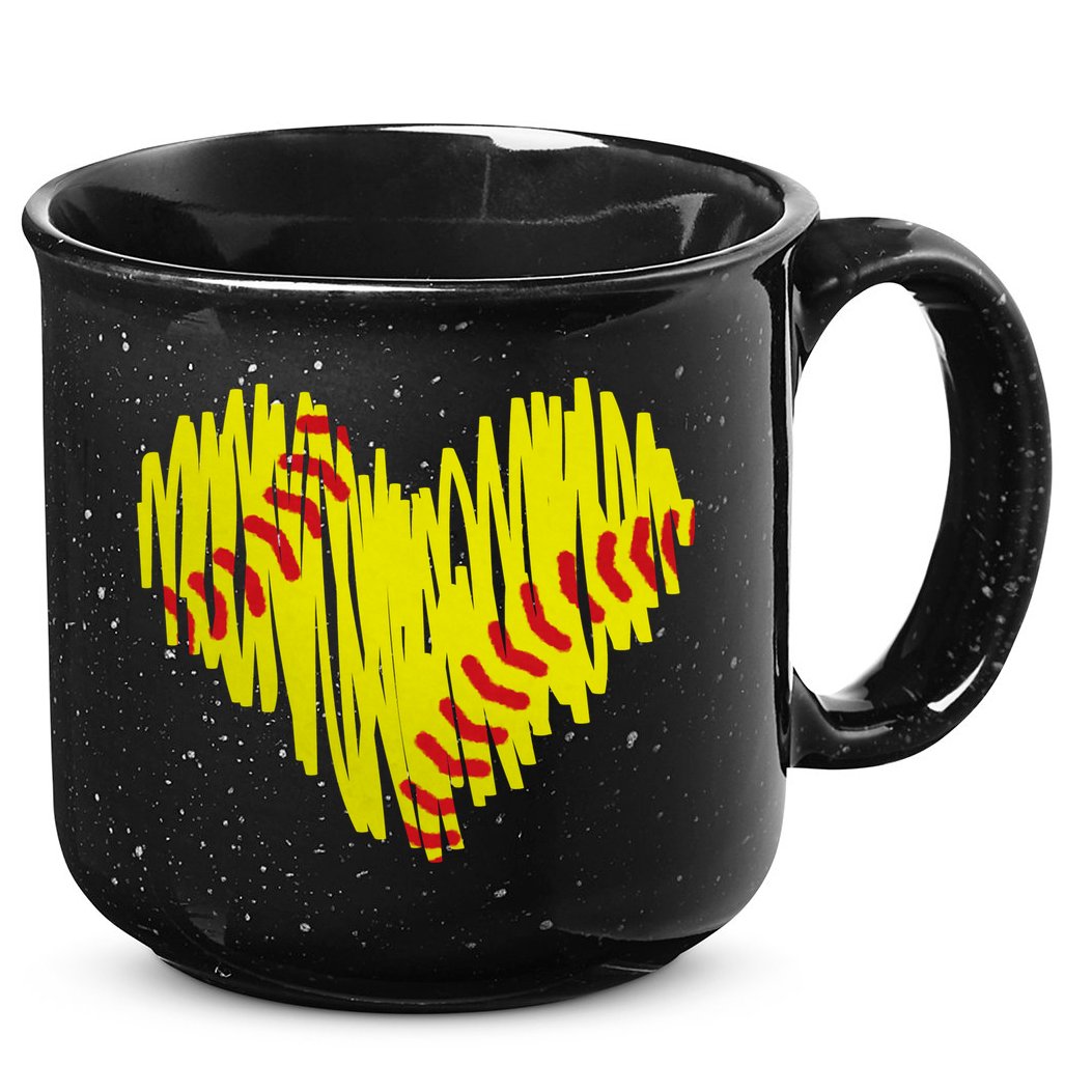 Distressed Softball Heart 15oz Campfire Ceramic Mug