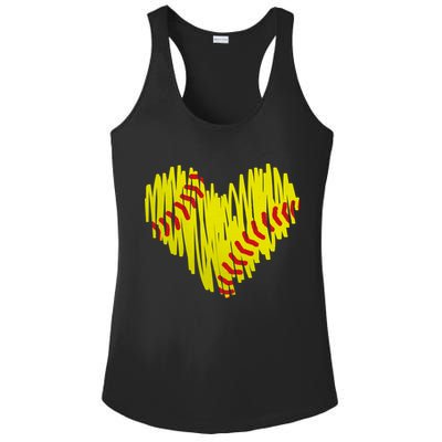 Distressed Softball Heart Ladies PosiCharge Competitor Racerback Tank