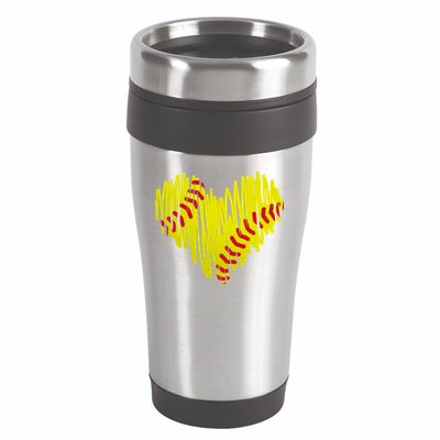 Distressed Softball Heart 16oz Travel Tumbler