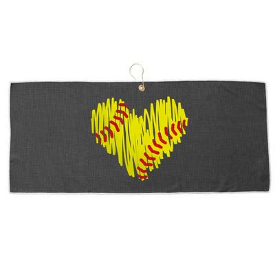 Distressed Softball Heart Large Microfiber Waffle Golf Towel