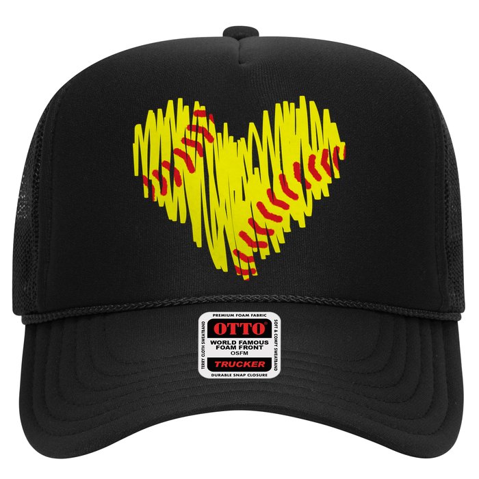 Distressed Softball Heart Trucker Hat