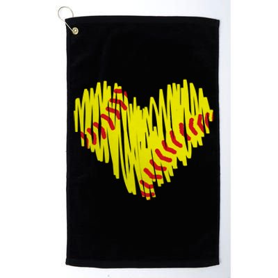 Distressed Softball Heart Platinum Collection Golf Towel