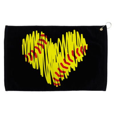 Distressed Softball Heart Grommeted Golf Towel