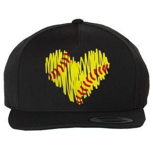 Distressed Softball Heart Wool Snapback Cap