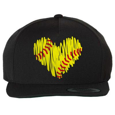 Distressed Softball Heart Wool Snapback Cap